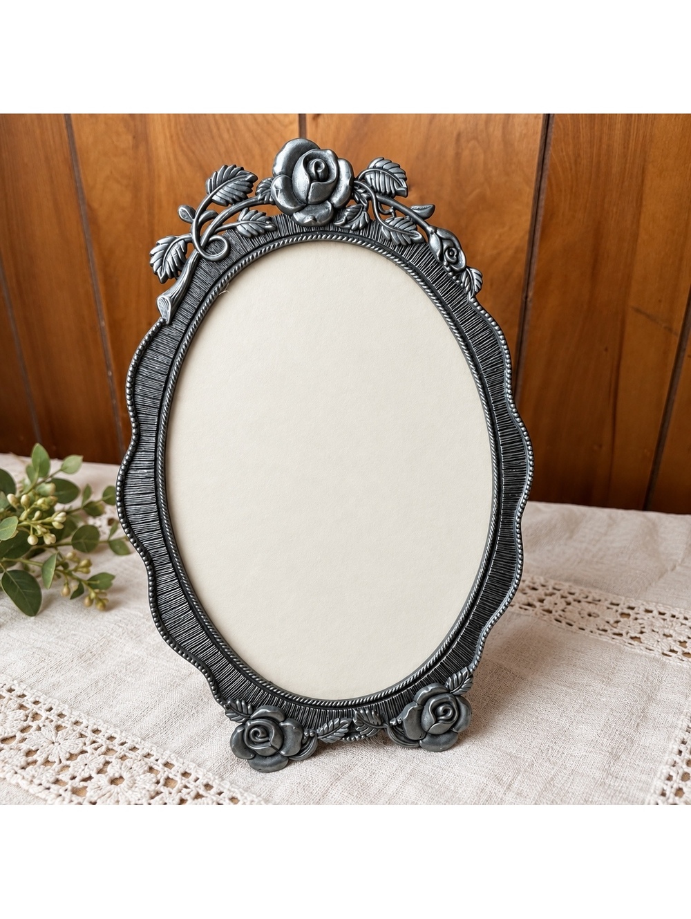 Oval Picture Frame Silver Tone Roses Weston Gallery 9 x 6.5